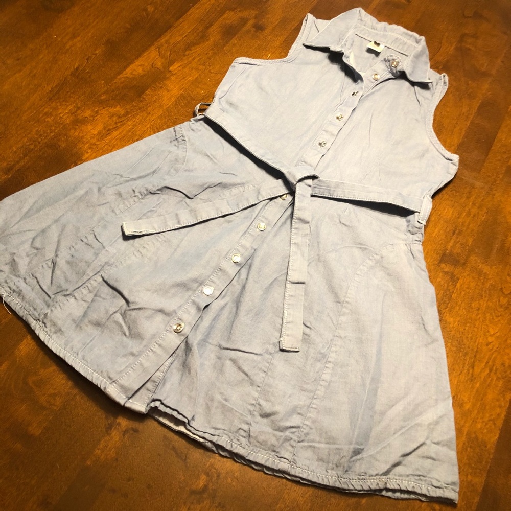 Chambray Shirt Dress Sleeveless Tie Waist Small